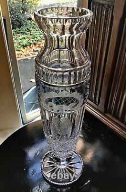 Moser Glass Engraved Cut to Clear 12 Vase / Marked Moser on base