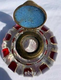 Moser Glass Inkwell Vase Jeweled Red Cabochon Paperweight Enameled Gilt Bohemian