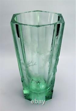 Moser Glass Vase Elk Motif Bohemian Crystal