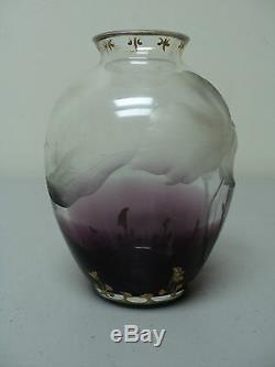 Moser INTAGLIO Cut Art Glass Vase, Amethyst to Clear
