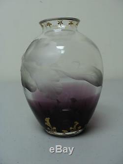Moser INTAGLIO Cut Art Glass Vase, Amethyst to Clear