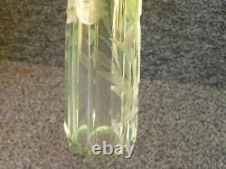 Moser Karlsbad Floral Green Intaglio Cut Art Glass Vase Made in Czechoslovakia
