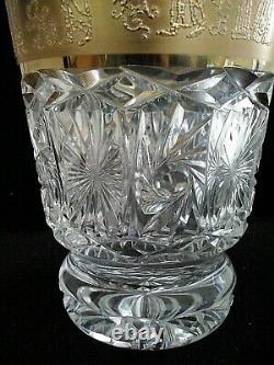 Moser Style Czech Bohemia Cut Crystal Vase Gold Band 5-7/8