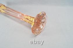 Moser Type Cut Crystal Pink Art Nouveau Gold Scrolls 16 Inch Tall Vase C. 1900