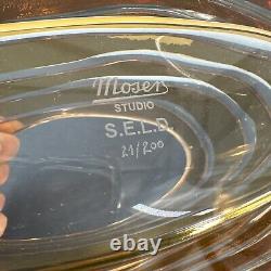 Moser Vase Studio Art Glass Stamped 21/200 Signed Heavy Thick Amber With Cert
