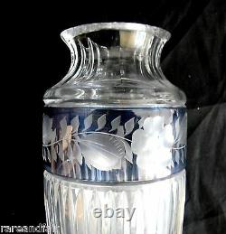 Moser vintage HEAVY art glass vase blue band decorations marked