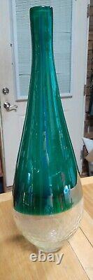 Murano Art Glass Hand Blown Green & Clear Cut glass 21 Tall Vase ITALY