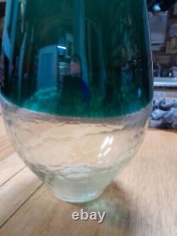 Murano Art Glass Hand Blown Green & Clear Cut glass 21 Tall Vase ITALY