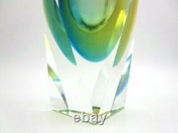 Murano Oball blue & gold prism cut sommerso & faceted art glass vase with labels