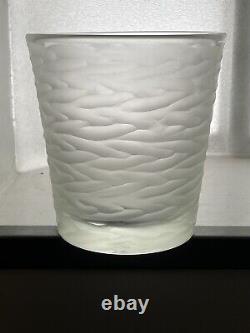 Murano Venini-Style Battuto Glass Bucket Vase Heavy Italian Matte Cut Glass