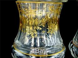 N511 Pair Lidded Cut Glass Gilt Urns Vases Pokels Vases Portugese Marinha Grande