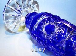 NIB 9 CAESAR CRYSTAL Blue Vase Hand Cut to Clear Overlay Czech Bohemian Cased