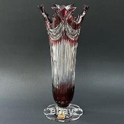 NWT Caesar Crystal Bohemiae Ruby Red Bohemian Hand Cut To Clear Crystal Vase 11