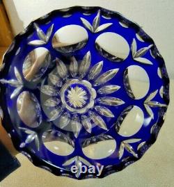 Nachtmann Bamberg Cobalt Blue Cut To Clear Flower Vase Art Glass 7 1/4 Tall