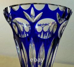 Nachtmann Bamberg Cobalt Blue Cut To Clear Flower Vase Art Glass 7 1/4 Tall