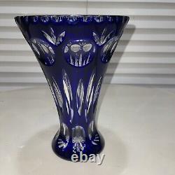 Nachtmann Trumpet Vase 24% Lead Crystal 9.25 Cobalt Cut to Clear, Excellent