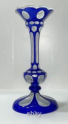 New England Glass Works Sandwich Cut Glass Vase Blue, White to clear