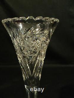 Nice American Brilliant Period (abp) Cut Glass Trumpet Vase, Notched Stem