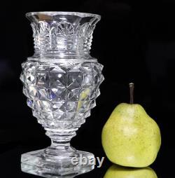 Old Baccarat Diamond Cut Large Flower Vase Crystal Glass Antique Clear 6496AK