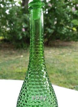 Original Vintage Rare Mini Empoli Green Diamond Genie Bottle Decanter 8 Inch
