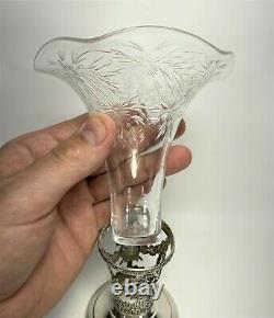Ornate 5.5 Tall Black Starr & Frost Sterling Silver & Cut Glass Vase w Cherubs