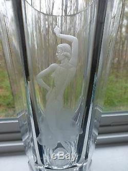 Orrefors Vicke Lindstrand Dancing Nude Cut Crystal Glass Vase, Signed