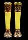Pair Large 14.25 Moser Glass Cut To Yellow Ruby Red Vases Gold Gilding Stunning