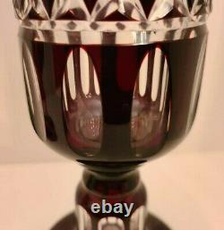 PAIR OF BOHEMIAN CUT CRYSTAL CUT TO CLEAR RUBY GLASS CANDLE HOLDERS 12 In