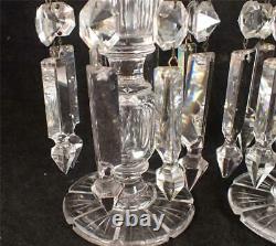 Pair Antique Clear Cut Glass Lustres Hanging Prismatic Drops