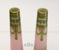 Pair Baccarat Acid Etched & Gilt Hand Cut Art Glass Vases, circa 1880