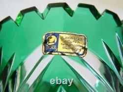 Pair Lausitzer Emerald Green Cut to Clear Vases 8 3/8 GDR Glass Crystal