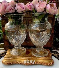 Pair Of Antique English Cut Glass Crystal Vase Urn Georgian