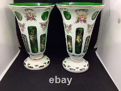 Pair Of Czech Bohemian Cut Cased Glass Vases