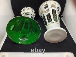 Pair Of Czech Bohemian Cut Cased Glass Vases