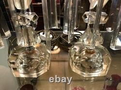 Pair Of Large Antique Clear Cut Glass Lustre's With Clear Glass Shades (A/F)