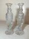 Pair Antique American Brilliant Lace Cut Clear Crystal Ornate Flower Vase Glass