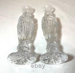 Pair antique American brilliant lace cut clear crystal ornate flower vase glass