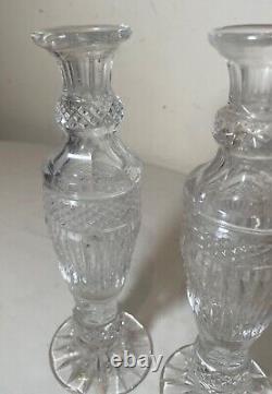 Pair antique American brilliant lace cut clear crystal ornate flower vase glass