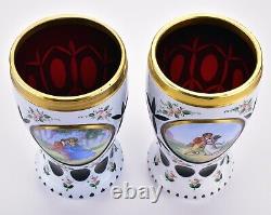 Pair of Bohemian Glass Moser Cranberry Cut Overlay Spill Vases
