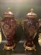 Pair Of French Empire Cut Glass Amphora Lidded Vases Urns