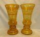 Pair Of Vases Amber Cut To Clear Bohemian/czech Art Glass Approx. 12 Tall