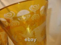 Pair of Vases Amber Cut to Clear Bohemian/Czech Art Glass approx. 12 tall
