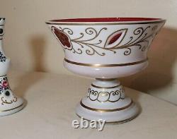 Pair of vintage cut to clear Czech Bohemian white glass crystal vase bowl dish