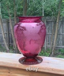 Pairpoint Art Glass Rosaria Vase with Grape Design Cut Etching Form #A-1073