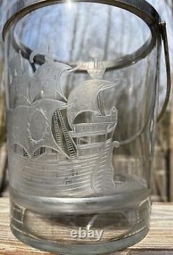 Pairpoint Cut Glass Etched Spanish Galleon Ice Bucket