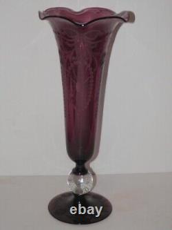 Pairpoint Glass Waterford Pattern Amethyst Cut To Clear 12 Tall Vase Mint! Bin