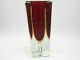 Poli Seguso Murano Block Cut Sommerso Faceted Red & Amber Art Glass Vase +label