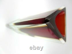 Poli Seguso Murano block cut sommerso faceted red & amber art glass vase +Label