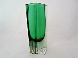 Poli Seguso era Murano block cut sommerso green amber blu4 glass vase RARE SHAPE