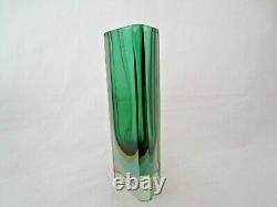 Poli Seguso era Murano block cut sommerso green amber blu4 glass vase RARE SHAPE